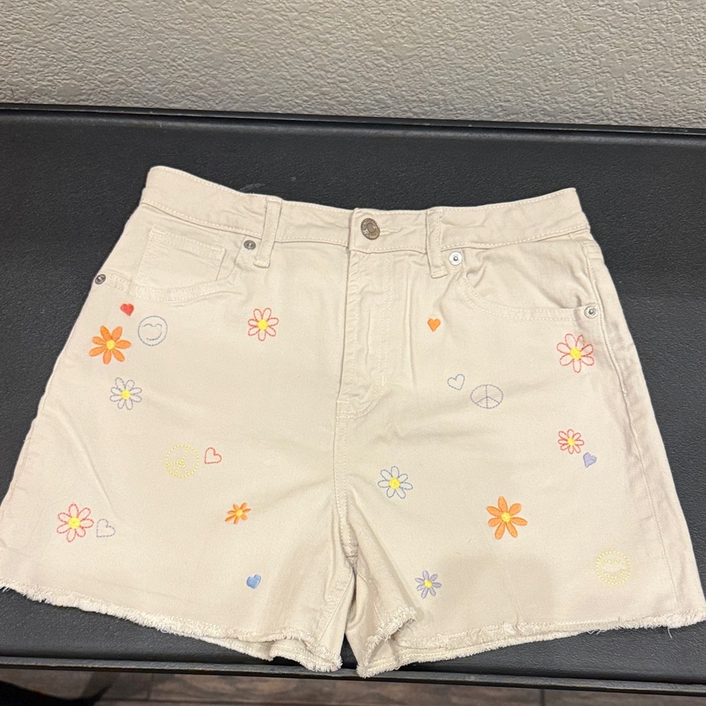 GAP Cream Jean Shorts with Colorful Floral Accents